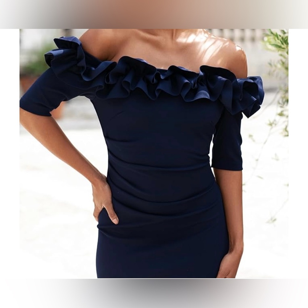 Xscape Strapless Navy Dress- Size 14 - Picture 5 of 13